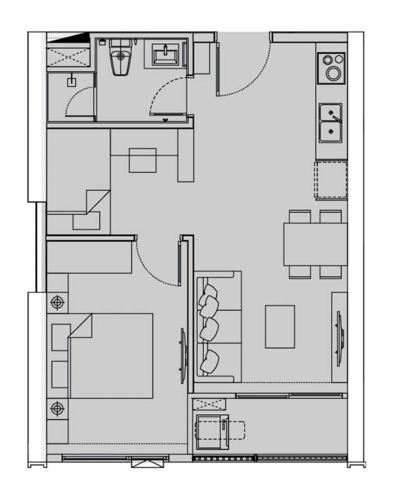Layout căn hộ 1PN+ 43m2 tại Vinhomes Smart City