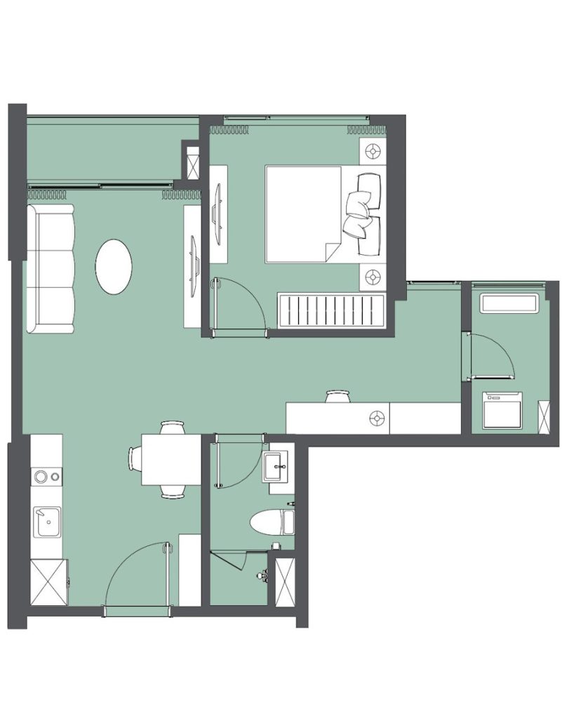 Layout căn hộ 1PN+ 45m2 tại Vinhomes Smart City