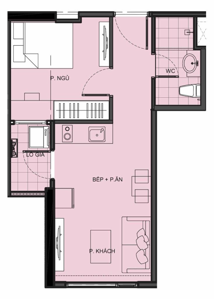 Layout căn hộ 1 phòng ngủ 37m2 tại Vinhomes Smart City