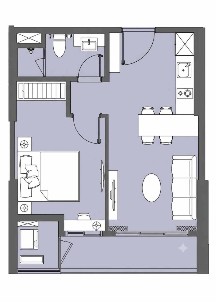 Layout căn hộ 1 phòng ngủ 48m2 tại Vinhomes Smart City