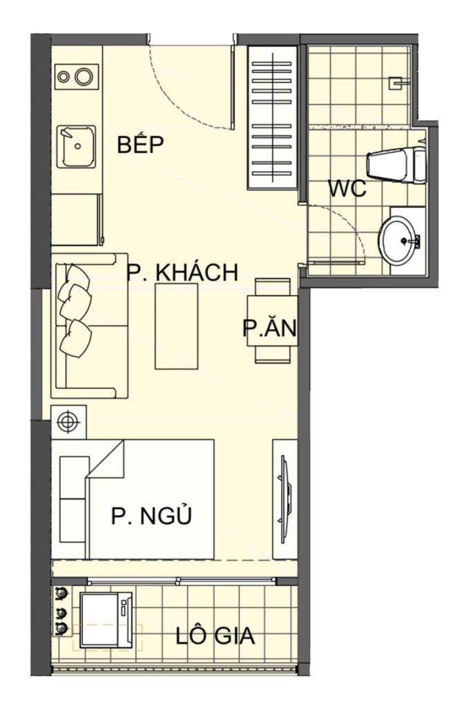 Layout căn hộ Studio Vinhomes Smart City diện tích 25m2