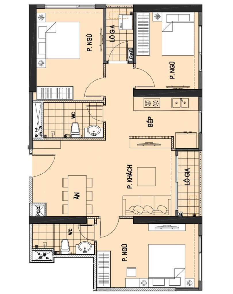 Layout căn hộ 3PN 80m2 tại Vinhomes Smart City