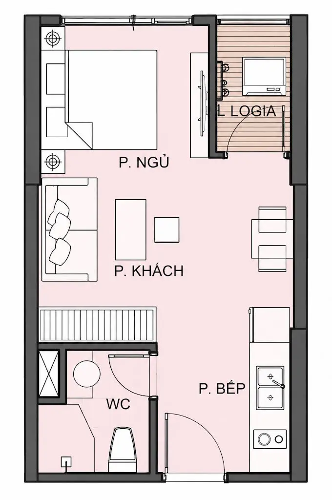 Layout căn hộ Studio Vinhomes Smart City diện tích 30m2