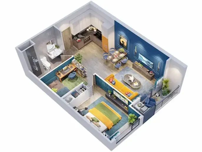 Mặt bằng căn hộ 1PN+ Vinhomes Smart City diện tích 43-48m2