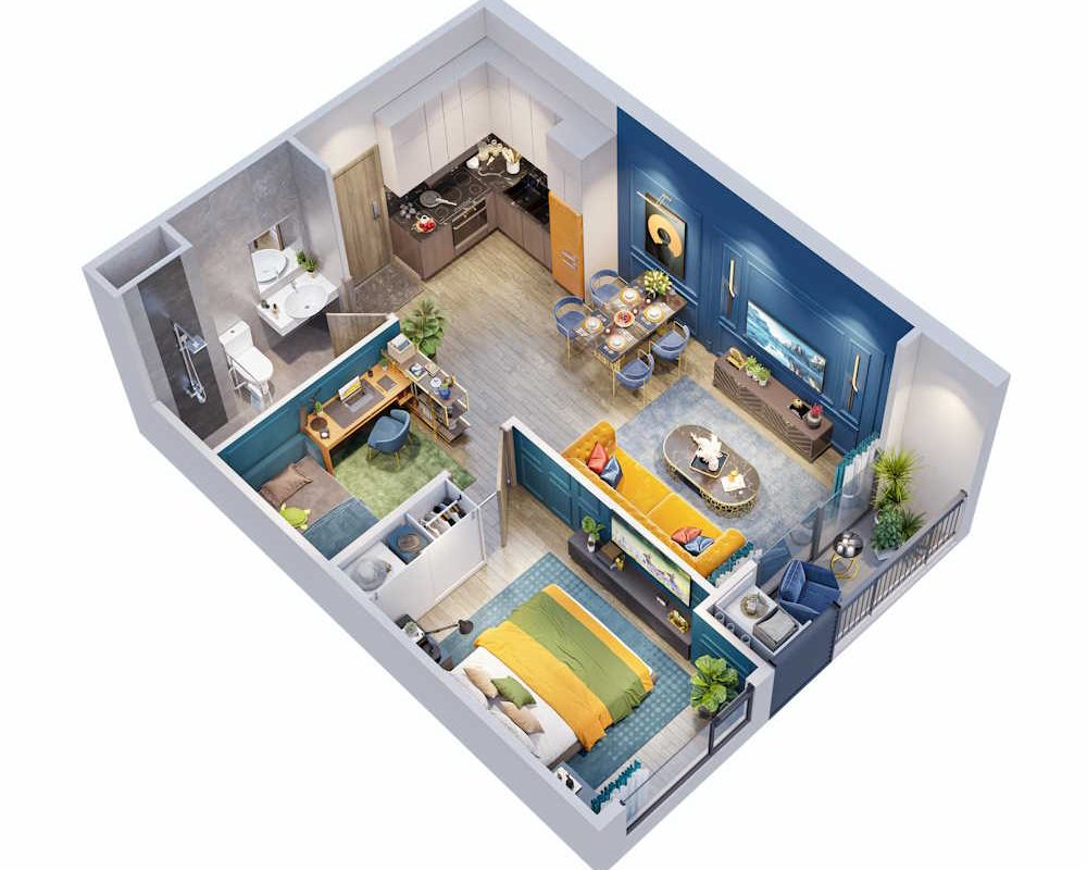 Mặt bằng căn hộ 1PN+ Vinhomes Smart City diện tích 43-48m2