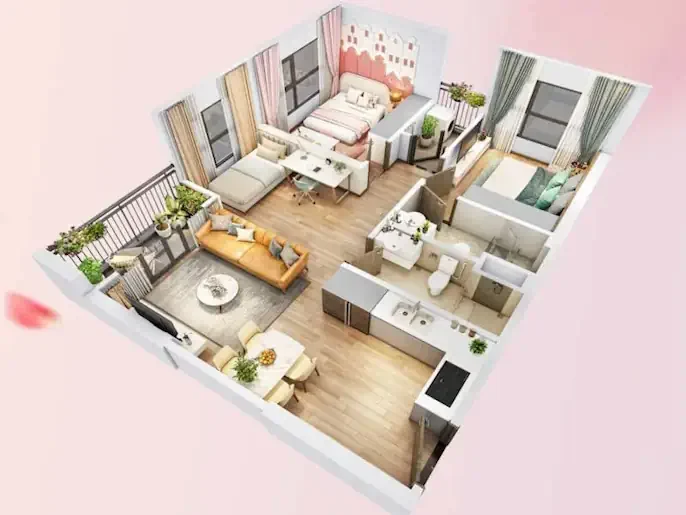 Mặt bằng căn hộ 2PN+ Vinhomes Smart City, có thêm không gian đa năng