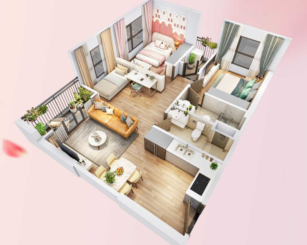 Mặt bằng căn hộ 2PN+ Vinhomes Smart City, có thêm không gian đa năng