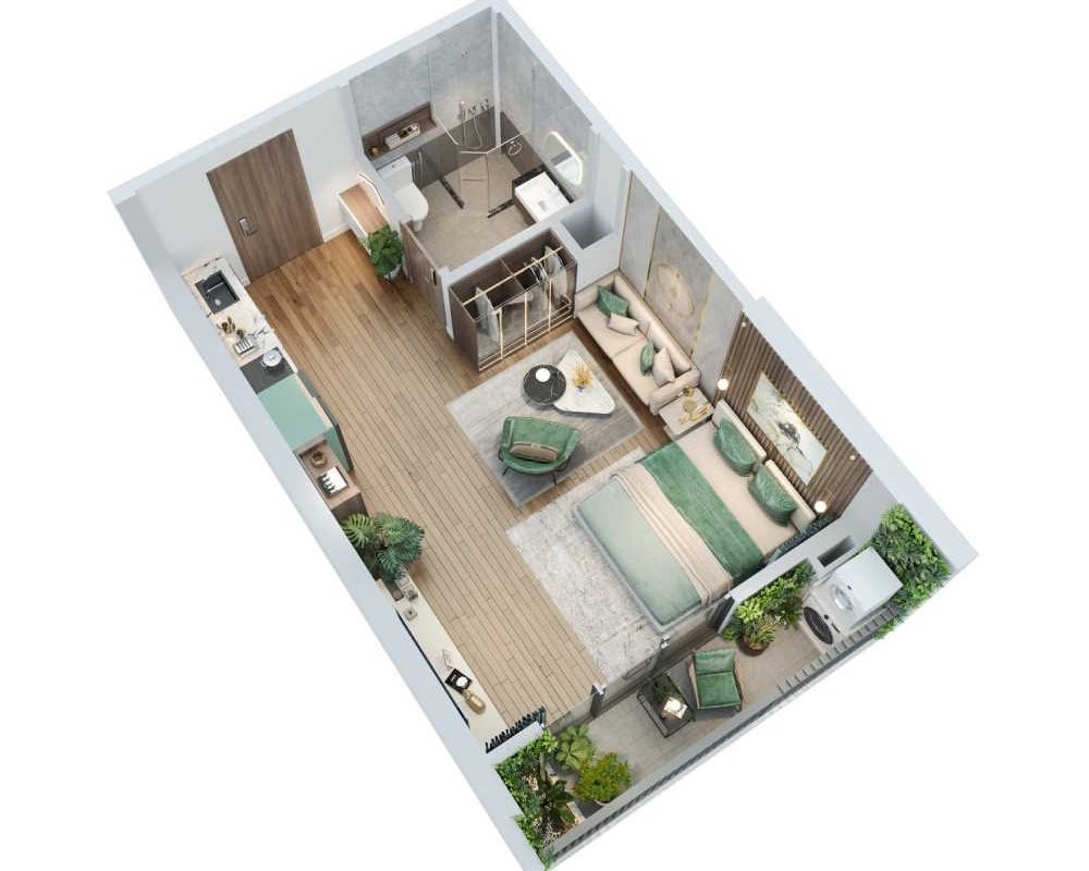 Mặt bằng căn hộ Studio Vinhomes Smart City, thiết kế tối ưu diện tích